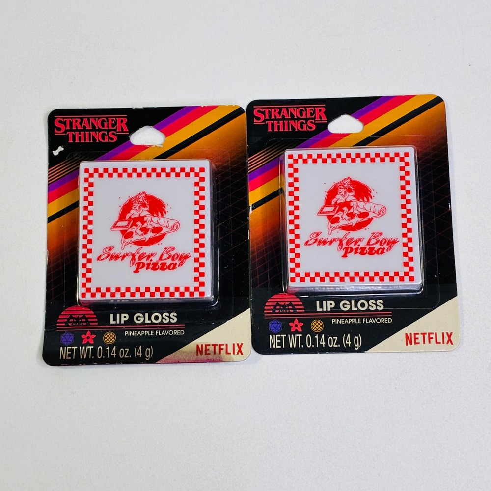 Stranger Things Surfer Boy Pizza Lip Gloss Pineapple Flavored Set of 2 Netflix